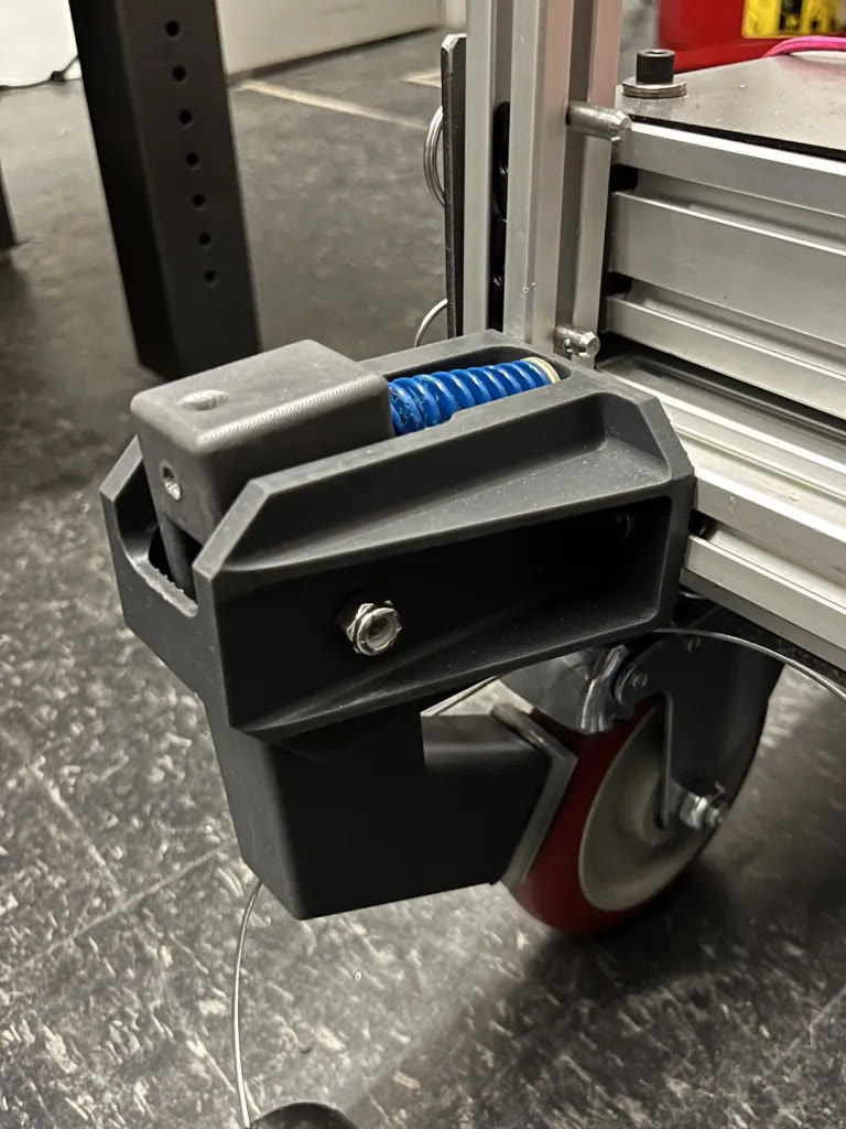 Custom deadman brake mounted on chassis