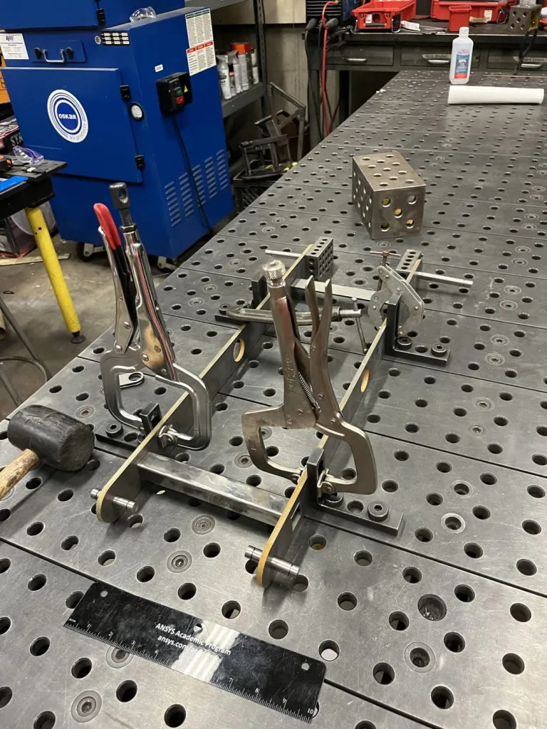 Scissor lift jigged up on table