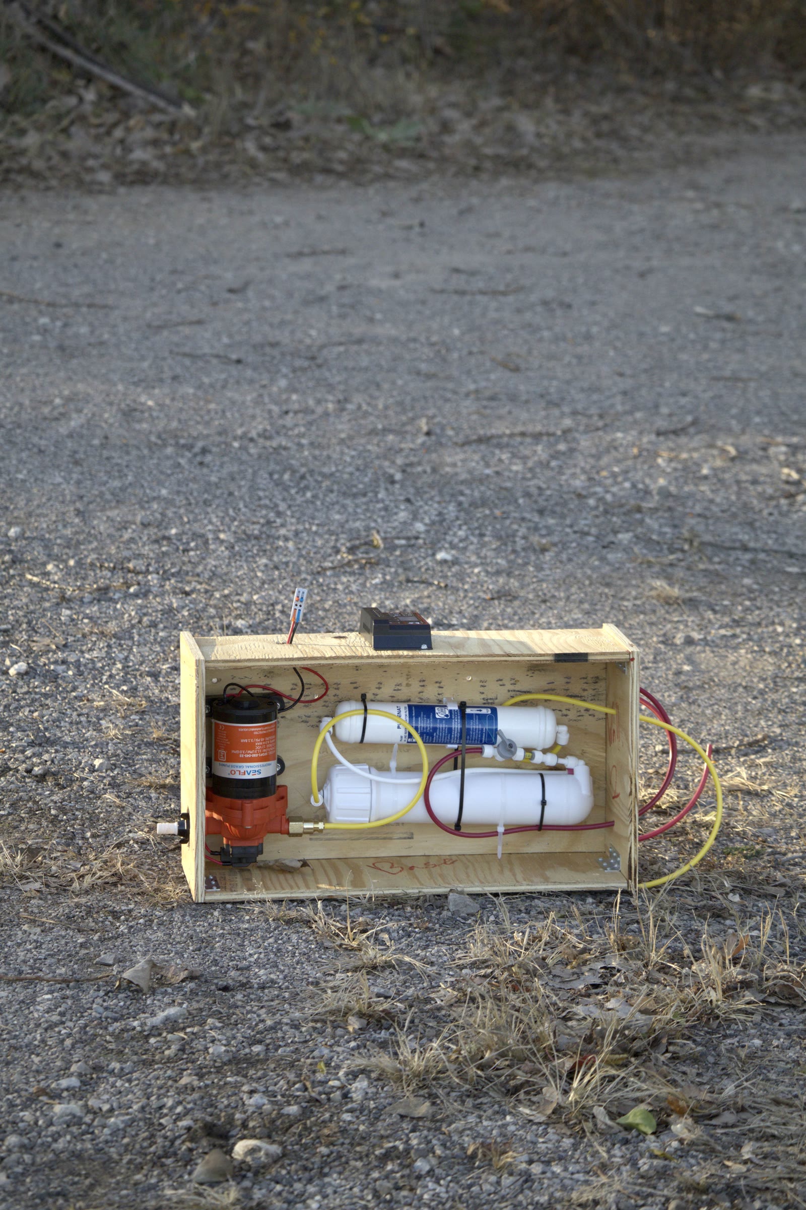 Water filtration unit outdoors